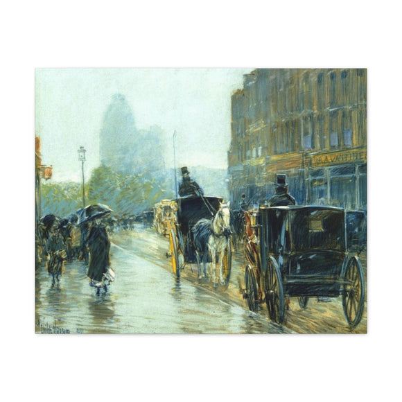 Horse Drawn Cabs at Evening, New York - Childe Hassam Canvas Wall Art