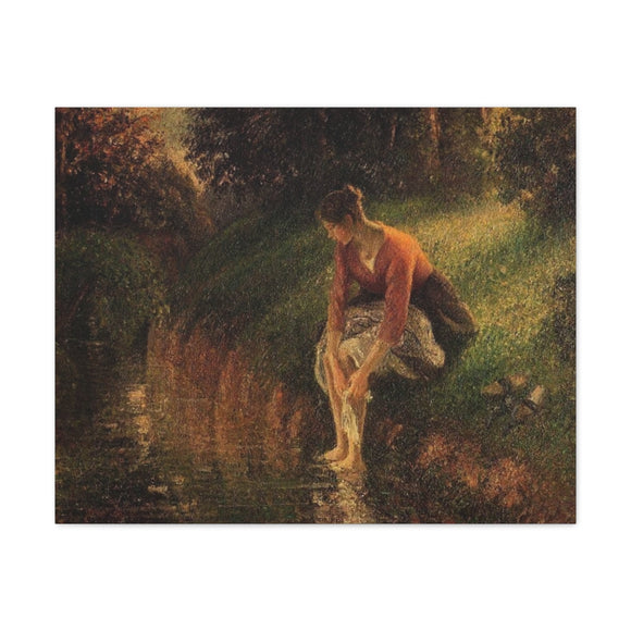 Young Woman Bathing Her Feet - Camille Pissarro Canvas Wall Art
