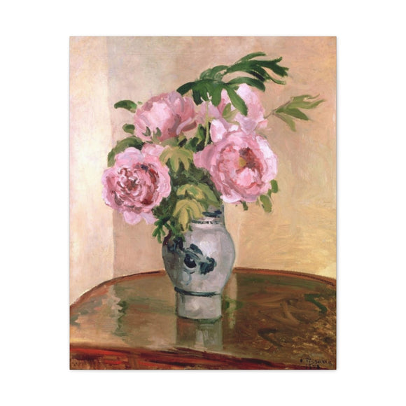 A Vase of Peonies - Camille Pissarro Canvas Wall Art