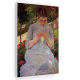 Young Woman Sewing in the garden - Mary Cassatt Canvas