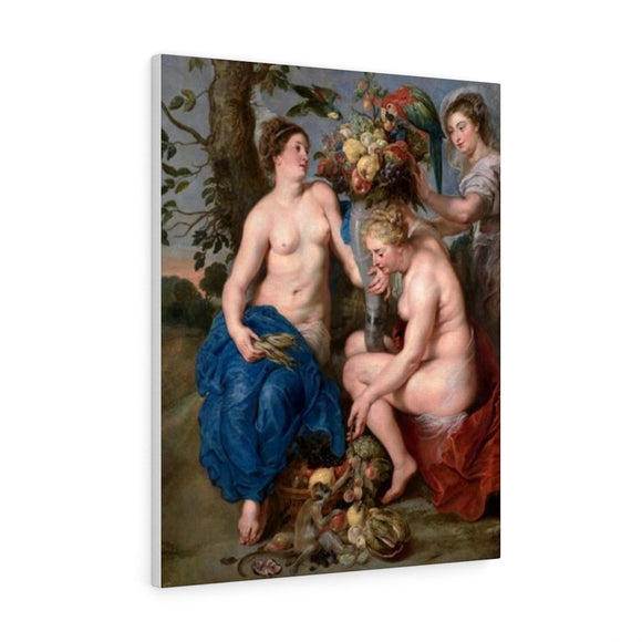 Three Nymphs with the Horn of Plety - Peter Paul Rubens Canvas