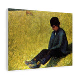 Peasant boy sitting in a meadow - Georges Seurat Canvas