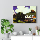 Landscape with a steam locomotive - Wassily Kandinsky Canvas