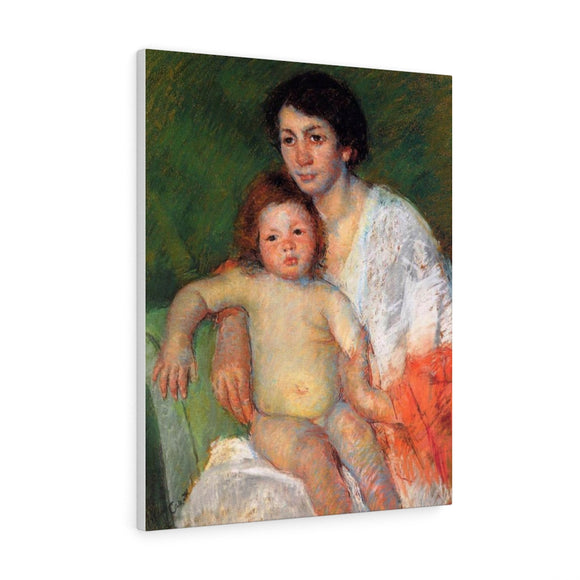 Nude Baby on Mother's Lap Resting Her Arm on the Back of the Chair - Mary Cassatt Canvas