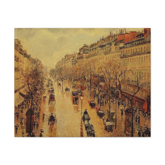 Boulevard Montmartre Afternoon, in the Rain - Camille Pissarro Canvas Wall Art