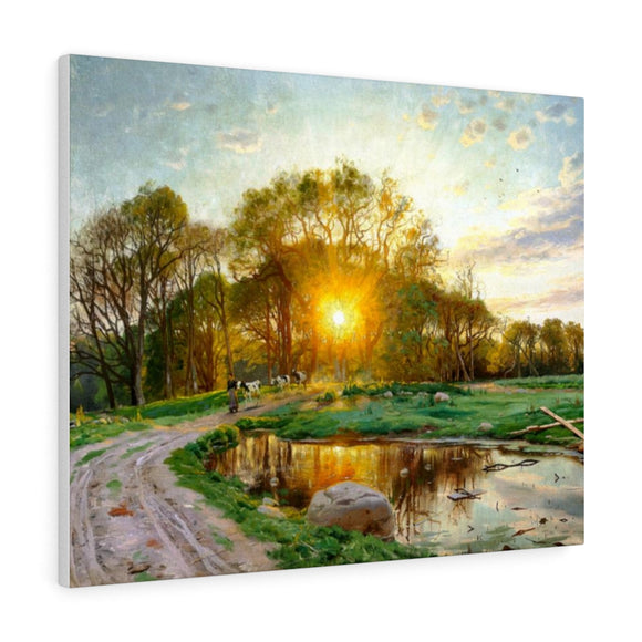 The sun sets behind the trees, summer - Peder Mørk Mønsted Canvas