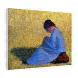 Peasant Woman Seated in the Grass - Georges Seurat Canvas