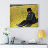 Peasant boy sitting in a meadow - Georges Seurat Canvas