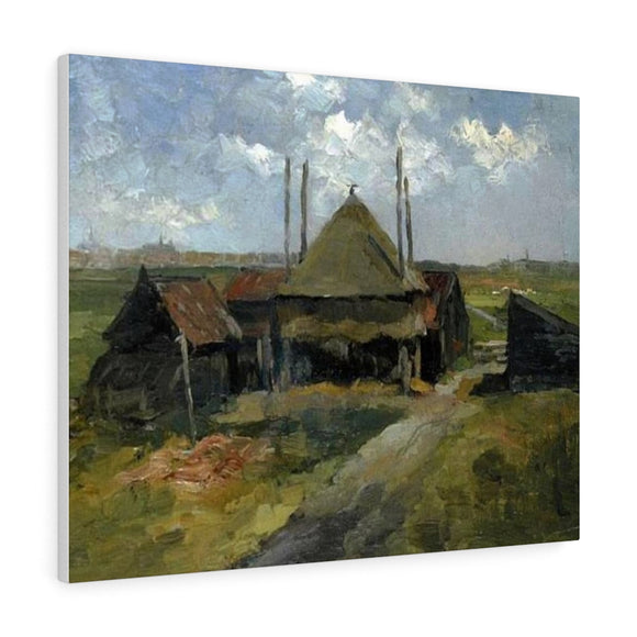 Haystack and farm sheds in a field - Piet Mondrian Canvas