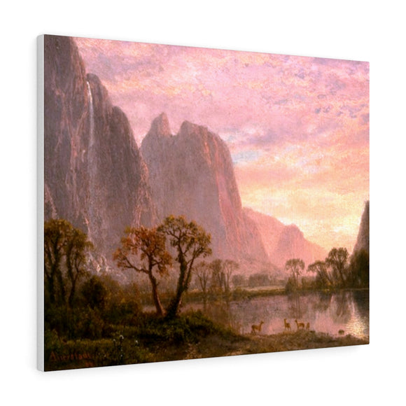 Sentinel Falls and Cathedral Peaks in the Yosemite Valley - Albert Bierstadt Canvas