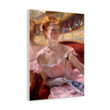 Woman With A Pearl Necklace In A Loge - Mary Cassatt Canvas