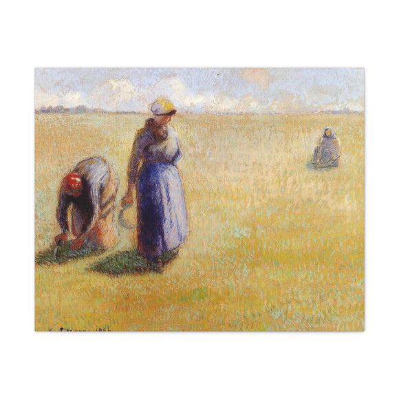 Three Women Cutting Grass - Camille Pissarro Canvas Wall Art