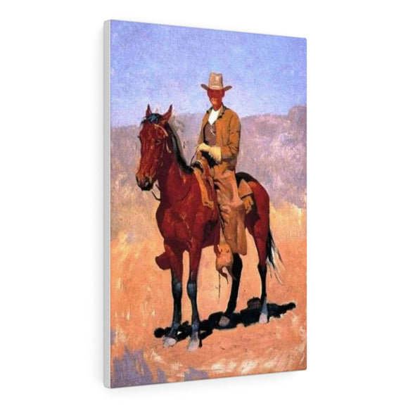 Mounted Cowboy In Chaps With Race Horse - Frederic Remington Canvas