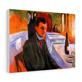 Self-portrait with bottle of wine - Edvard Munch Canvas