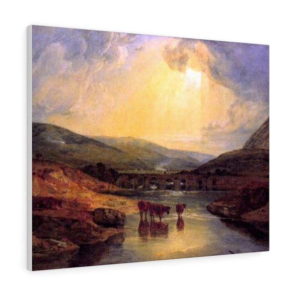 Abergavenny Bridge, Monmountshire, clearing up after a showery day - Joseph Mallord William Turner Canvas