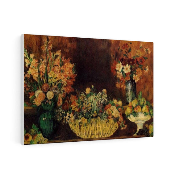 Vase Basket Of Flowers And Fruit - Pierre-Auguste Renoir Canvas