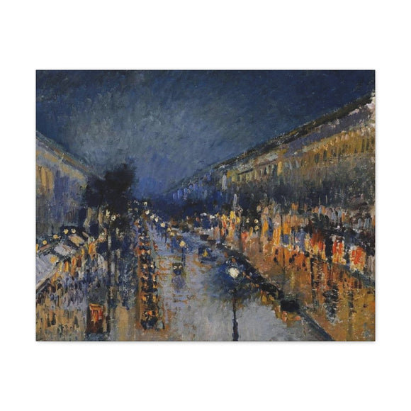 The Boulevard Montmartre at Night - Camille Pissarro Canvas Wall Art