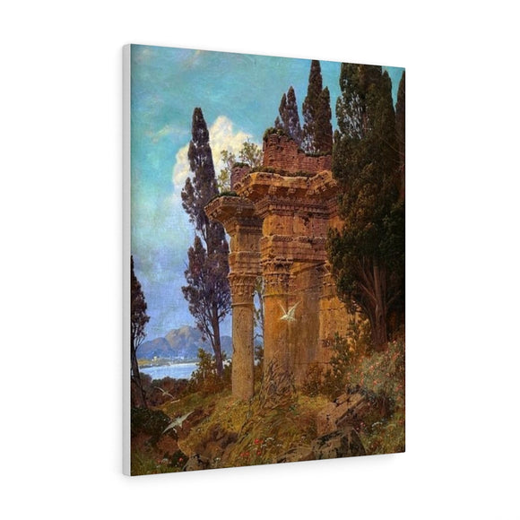 Lake Landscape with Ruined Temple - Ferdinand Knab Canvas