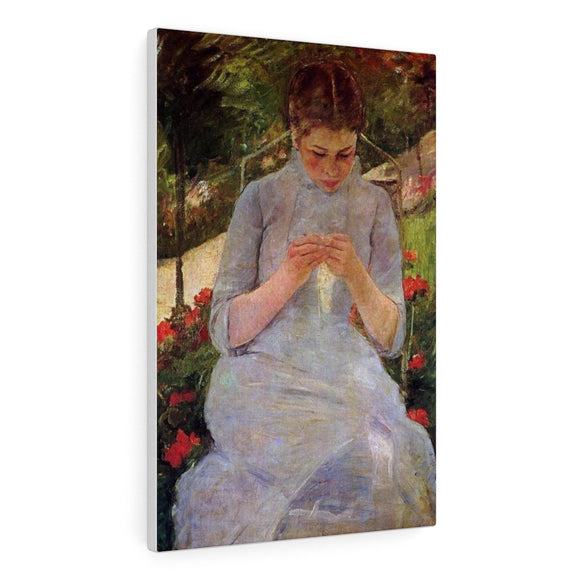 Young Woman Sewing in the garden - Mary Cassatt Canvas