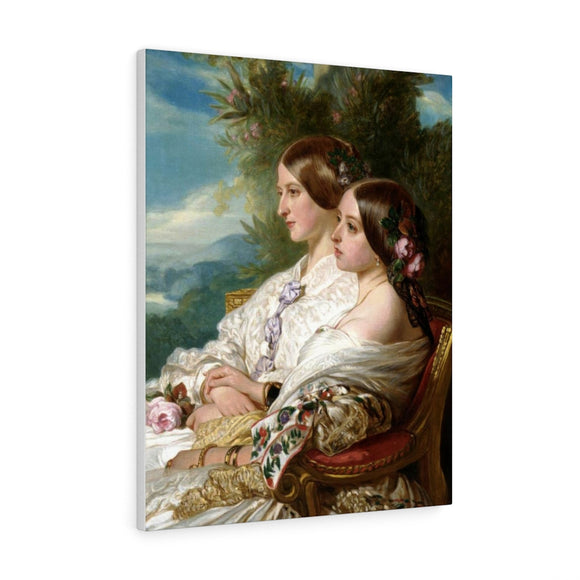 Queen Victoria and her cousin the Duchess of Nemours - Franz Xaver Winterhalter Canvas
