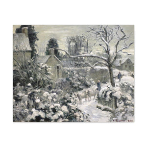 Effect of Snow with Cows at Montfoucault - Camille Pissarro Canvas Wall Art