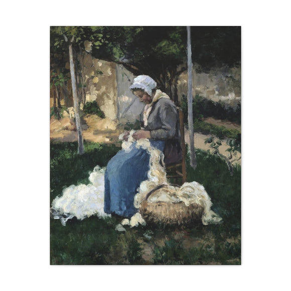 Peasant Woman Carding Wool - Camille Pissarro Canvas Wall Art