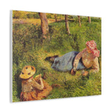 The Snack, Child and Young peasant at Rest - Camille Pissarro Canvas Wall Art