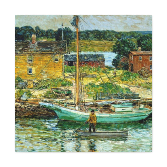 Oyster Sloop, Cos Cob - Childe Hassam Canvas Wall Art