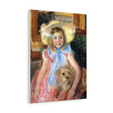Sara in a Large Flowered Hat Looking Right Holding Her Dog - Mary Cassatt Canvas