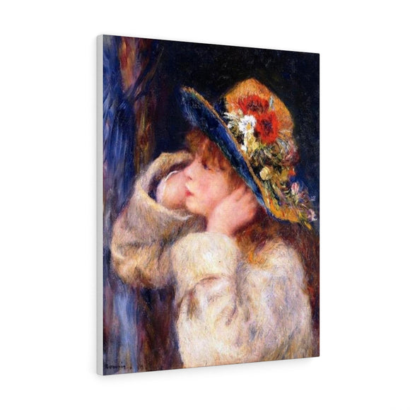 Young Girl in a Hat Decorated with Wildflowers - Pierre-Auguste Renoir Canvas