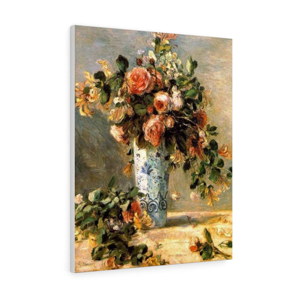 Roses and Jasmine in a Delft Vase - Pierre-Auguste Renoir Canvas