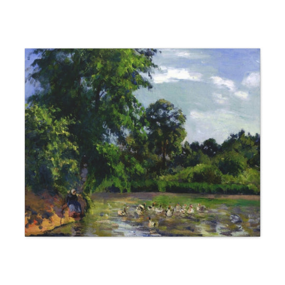 Ducks on the Pond at Montfoucault - Camille Pissarro Canvas Wall Art