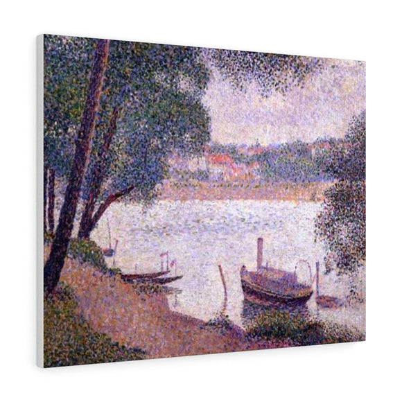 River Landscape with a boat - Georges Seurat Canvas