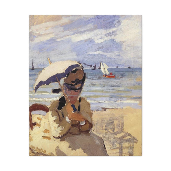 Camille Sitting on the Beach at Trouville - Claude Monet Canvas Wall Art