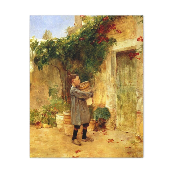 Boy with Flower Pots - Childe Hassam Canvas Wall Art