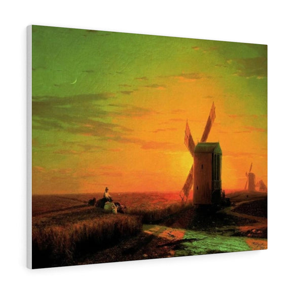 Windmills in the Ukrainian steppe at sunset - Ivan Aivazovsky